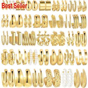 Chunky Gold Hoop Earrings Set Hypoallergenic Statement Jewelry Multipack